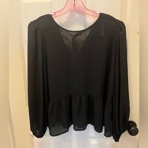 LIKE NEW Express Women’s Semi-Sheer Crepe Flounce Hem Blouse - Black - Sz Large